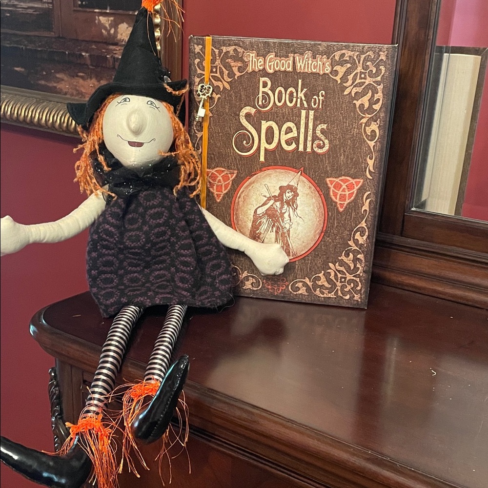 Witch Doll with Spell Book Decor